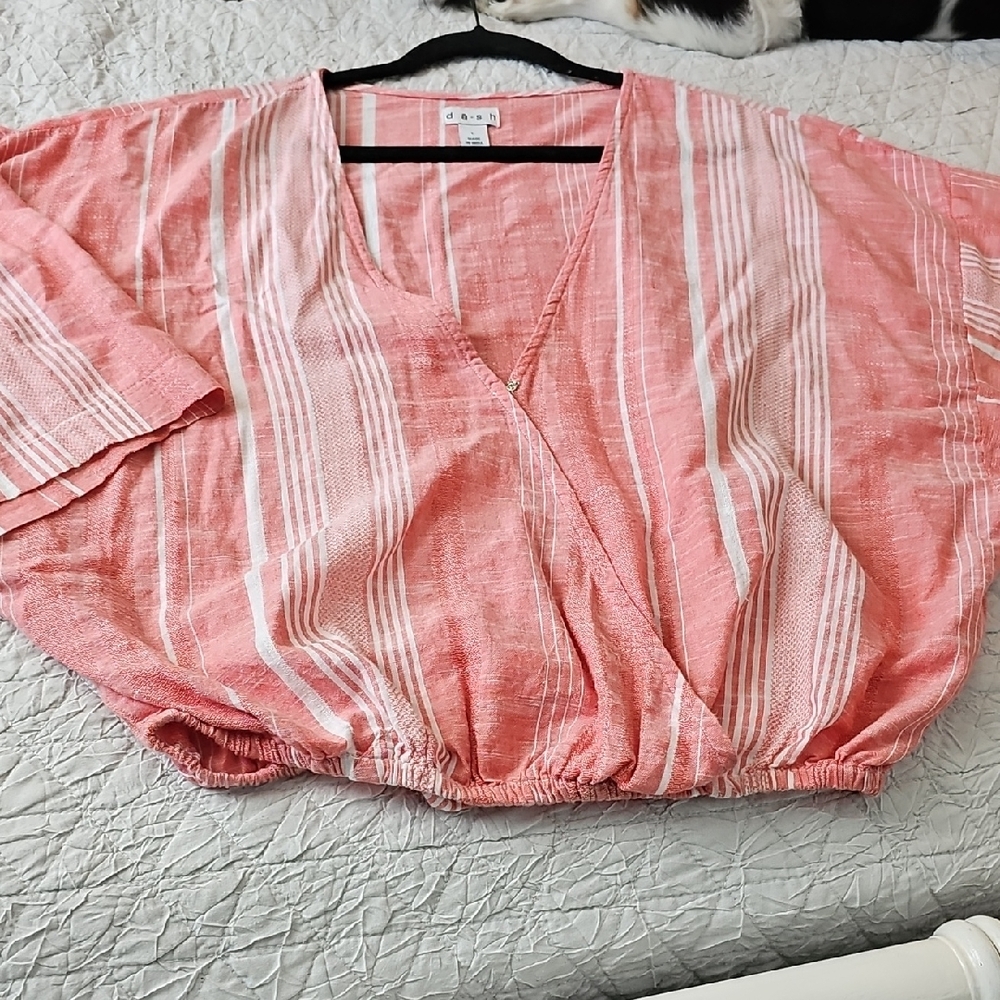 A New Day Pink Relaxed Blouse with V-Neck and Short Sleeves